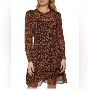 DKNY Leopard Print Long Sleeve mini Dress